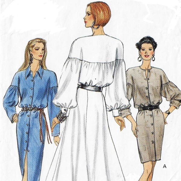 1990s Womens Fall Dress with Dropped Shoulders Neckline & Sleeve Variations Vogue Sewing Pattern 8980 Size 18 20 22 Bust 40 42 44 FF