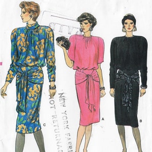80s Womens Dress with Hip Drape & Variations Vogue Sewing Pattern 9436 Size 12 14 16 Bust 34 36 38 FF