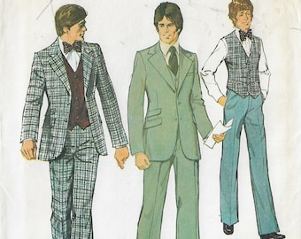 1970s Mens Iconic Suit with Vest Simplicity Sewing Pattern 6374 Size 44 Chest 44 FF