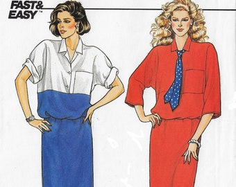 80s Butterick Sewing Pattern 3207 Womens Pullover Dolman Sleeve Dress with Blouson Bodice Size 14 16 18 Bust 36 38 40 FF