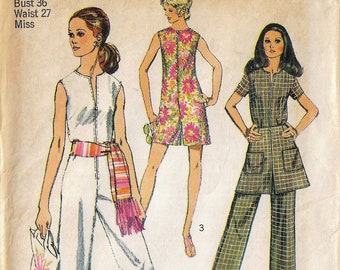 70s Womens Jiffy Jumpsuit or Romper & Mini Skirt Simplicity Sewing Pattern 8745 Size 14 Bust 36 FF