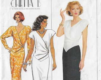 80s Chetta B Womens Dropped Waist Dress with Drape Detail Butterick Sewing Pattern 3852 Size 8 10 12 Bust 31 1/2 to 34 FF