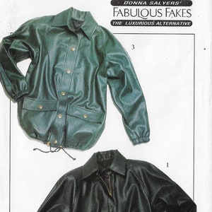 May include: Two leather jackets, one dark green and one black. The green jacket has a button-up front and a drawstring waist. The black jacket has a zipper front and a pocket on each side.