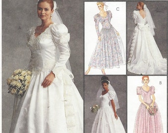 90s Alicyn Exclusives Womens Wedding Gown Detachable Train McCalls Sewing Pattern 6334 Size 12 14 16 Bust 34 36 38 FF