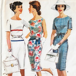 1960s Womens Sheath Dress with Belt Bateau Neckline McCalls Sewing Pattern 6113 Size 14 Bust 34 image 1