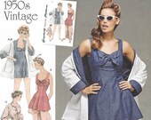 1950er Jahre Frauen Baden Kleid und Strand Mantel neu aufgelegt Muster Simplicity Schnittmuster 8139 Größe 14-16-18-20-22 Büste 36 38 40 42 44 ungeschnitten