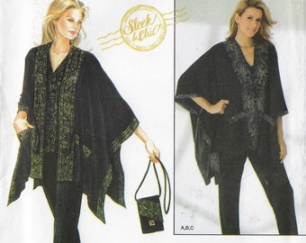 Patty Reed Womens Poncho Style Jacket, Knit Top, Pants & Purse Simplicity Sewing Pattern 4374 Size 14 16 18 20 22 24 26 FF