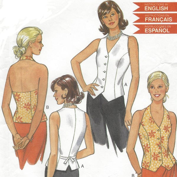 90er Jahre Look neu Schnittmuster 6638 Frauen gefüttert Bikini-Top oder Racer zurück Tops Größe 6-8-10-12-14-16 Büste 30 1/2 bis 38 ungeschnitten Schnittmuster
