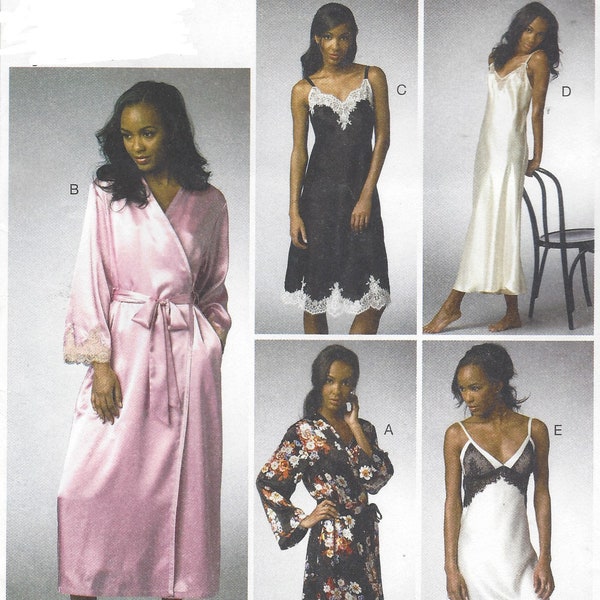 Womens Robe and Lace Trimmed Chemise in 2 Lengths Wedding Lingerie Vogue Sewing Pattern V9015 Size 14 16 18 20 22 Bust 36 38 40 42 44 FF