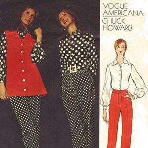 1970s Chuck Howard Womens Pointed Collar Blouse, Pants and Sleeveless Jacket Vogue Sewing Pattern 2558 Size 10 Bust 32 1/2