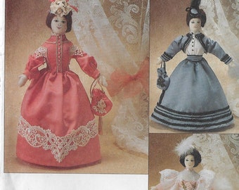 1990s 16 Inch Fabric Doll with 4 Outfits Victorian Treasures McCalls Sewing Pattern 7114 FF DIY Vintage Dolls