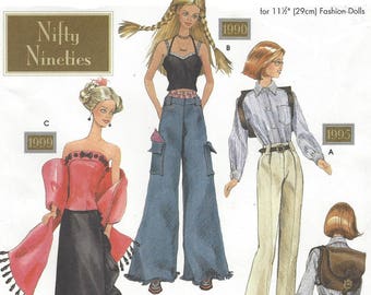 Theresa Laquey Nifty 90s Doll Clothes for 11 1/2 Inch Fashion Dolls Evening Gown, Grunge Look Simplicity Sewing Pattern 7081 FF