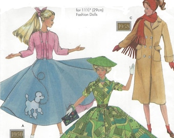 Theresa Laquey Fabulous 50s Doll Clothes for 11 1/2 Inch Dolls Poodle Skirt & Twinset Rockabilly Dress OOP Simplicity Sewing Pattern 9840 FF