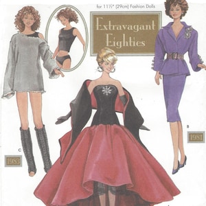 Theresa Laquey Extravagante 80er Jahre Puppenkleidung für 11 1/2 Zoll Modepuppen Anzug, Workout Wear & Ballkleid Simplicity Schnittmuster 7037 FF