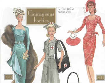 Theresa Laquey Courageous 40s Doll Clothes for 11 1/2" Fashion Dolls Red Cross Nurse, OOP Simplicity Sewing Pattern 9773 FF