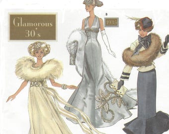 Theresa Laquey Glamorous 1930s Fashion Doll Clothes Evening Gown, Day Outfit, Old Hollywood Gown Simplicity Sewing Pattern 9704 FF