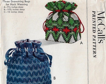 50s Three Drawstring Bags for Huck Weaving McCalls Sewing Pattern 1724 FF