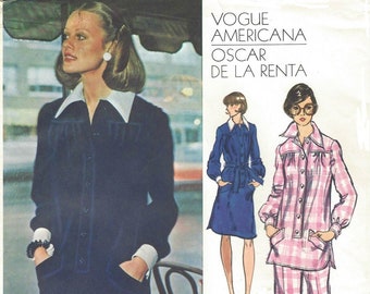 Vestido o túnica y pantalones de Oscar de la Renta de los años 70. Patrón de costura Vogue 2889, talla 12 FF.
