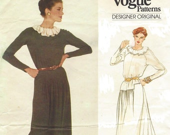 80s Jean Muir Womens Dress or Evening Gown Raglan Sleeve Vogue Sewing Pattern 2889 Size 14 Bust 36