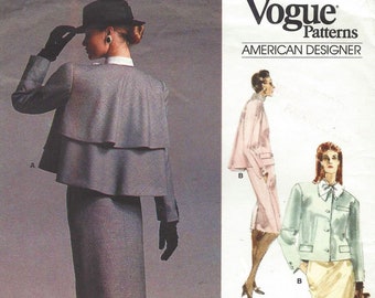 1980s Bill Blass Womens Flared Back Jacket and Pencil Skirt Vogue Sewing Pattern 1957 Size 10 Bust 32 1/2 FF