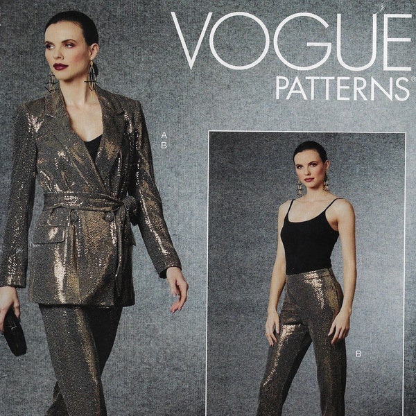 Badgley Mischka Womens Blazer, Belt & Pants Vogue Sewing Pattern V1716 Size 8 10 12 14 16 Bust 31 1/2 to 38 FF