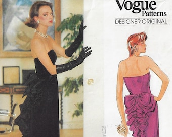 80s Bellville Sassoon Womens Strapless Wedding or Evening Dress Vogue Sewing Pattern 1275 Size 12 Bust 34 FF