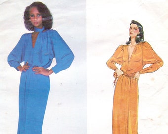 1970s Jean Muir Womens Pullover Blouson Dolman Sleeve Dress Vogue Sewing Pattern 2399 Size 12 Bust 34 FF