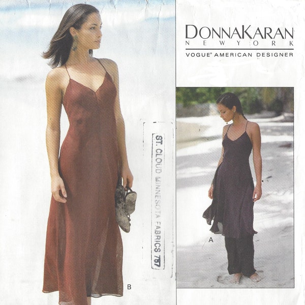1990s Donna Karan Womens Sexy Slip Dress, Tunic, Skirt & Pants Vogue Sewing Pattern 1355 Size 6 8 10 Bust 30 1/2 to 32 1/2 FF