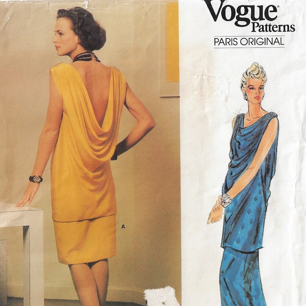 80s Emanuel Ungaro Draped Evening Gown Vogue Sewing Pattern 1555 Size 12 Bust 34 FF DIY Goddess Gown