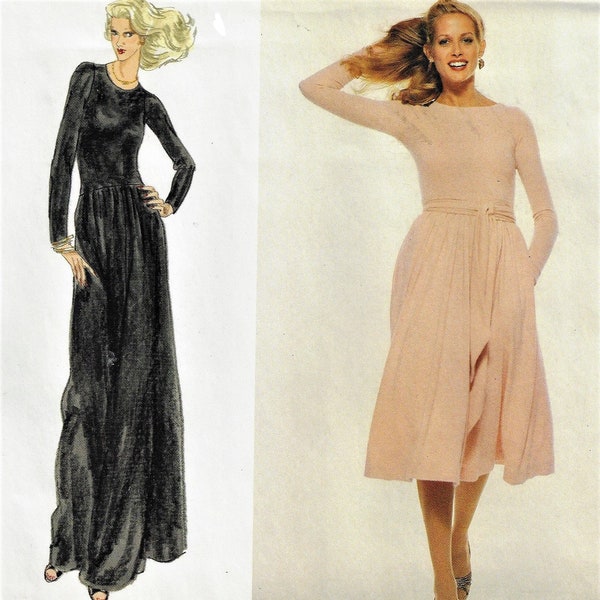 jaren 1970 Anne klein Womens stretch gebreide jurk in 2 lengtes volledige verzamelde rok Vogue naaien patroon 1788 maat 14 buste 36 FF