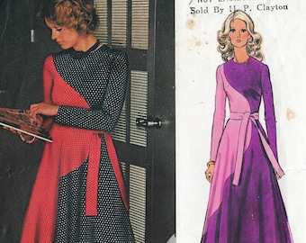 Jaren 1970 Lanvin-jurk volledige cirkel rok Vogue naaipatroon 2576 maat 12