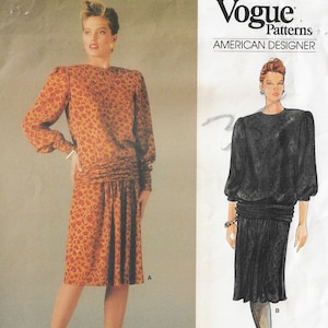 80s Bill Blass Womens Blouson Top & Skirt Vogue Sewing Pattern 1595 Size 12 Bust 34 FF