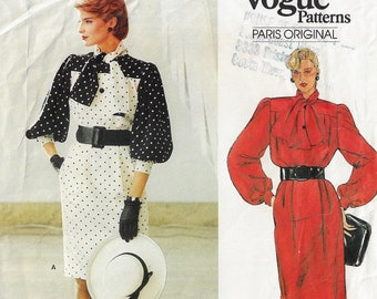 1980s Givenchy Womens Iconic 80s Dress Tie Collar Sleeve Variations Vogue Sewing Pattern 1316 Size 12 Bust 34 Etsy