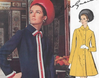 60s Molyneux Womens Coat Dress A Line Button Front Vogue Sewing Pattern 2222 Size 10 Bust 32 1/2 FF