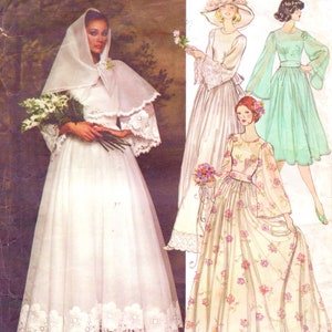 1970s Nina Ricci Womens Boho Wedding Dress, Belt, Slip and Scarf Vogue Sewing Pattern 1363 Size 12 Bust 34 image 1