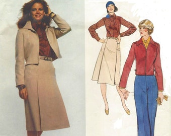 80s Anne Klein Womens Cropped Jacket, Blouse, A Line Skirt & Pants Vogue Sewing Pattern 1616  Size 12 Bust 34 FF Counter Copy