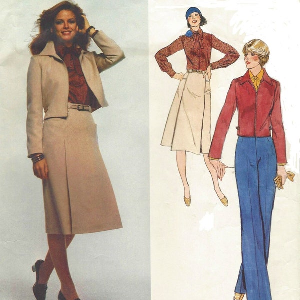 80s Anne Klein Womens Cropped Jacket, Blouse, A Line Skirt & Pants Vogue Sewing Pattern 1616  Size 12 Bust 34 FF Counter Copy