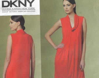 DKNY Womens Pullover Dress Cowl Neckline Loose Fitting OOP Vogue Sewing Pattern V1179 Size 6 8 10 12 Bust 30 1/2 to 34 FF