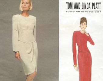 90s Tom & Linda Platt Womens Evening Gown or Cocktail Dress Tulip Hemline Vogue Sewing Pattern 1708 Size 12 14 16 Bust 34 36 38 FF