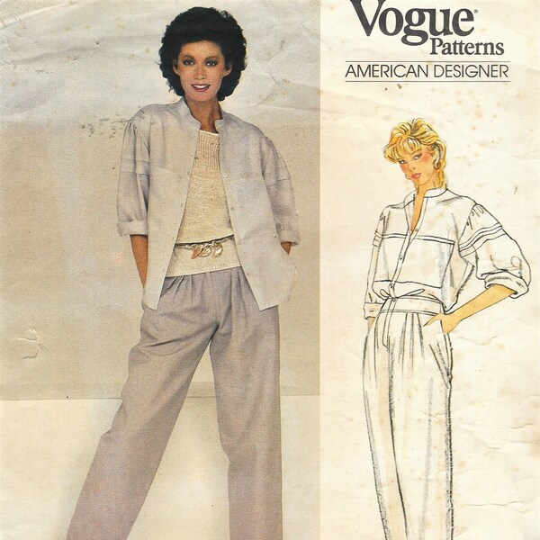 80s Adri Womens Button Front Top and Pleated Front Pants Perfect for Linen Vogue Sewing Pattern 1151 Size 10 Bust 32 1/2 FF Vintage Vogue