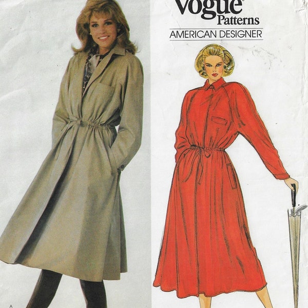 80s Anne Klein Trench Coat or Raincoat Vogue Sewing Pattern 2906 Size 10 Bust 32 1/2 FF