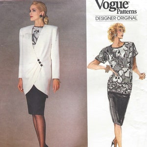 80s  Bellville Sassoon Womens Below Hip Lined Jacket, Pencil Skirt & Hip Length Top Vogue Sewing Pattern 1833 Size 16 Bust 38 FF