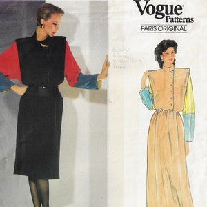 Abito da donna Chloe anni '80 con motivo a blocchi di colore, 2 lunghezze, modello di cucito Vogue 1100, taglia 14, busto 36, stilista FF Lagerfeld