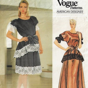80s Geoffrey Beene Womens Top & Peplum Skirt 2 Lengths Vogue Sewing Pattern 1307 Size 12 Bust 34 FF