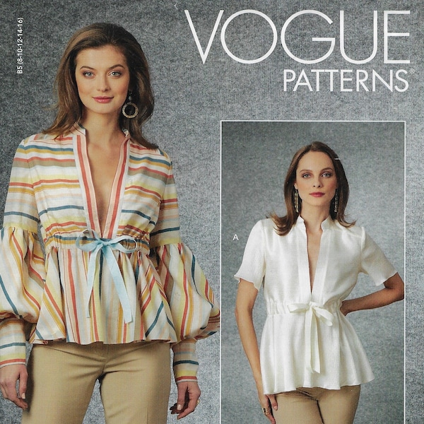 Womens Deep V Neckline Top with Sleeve Variations Vogue Sewing Pattern V1700 Size 8 10 12 14 16 Bust 31 1/2 to 38 FF