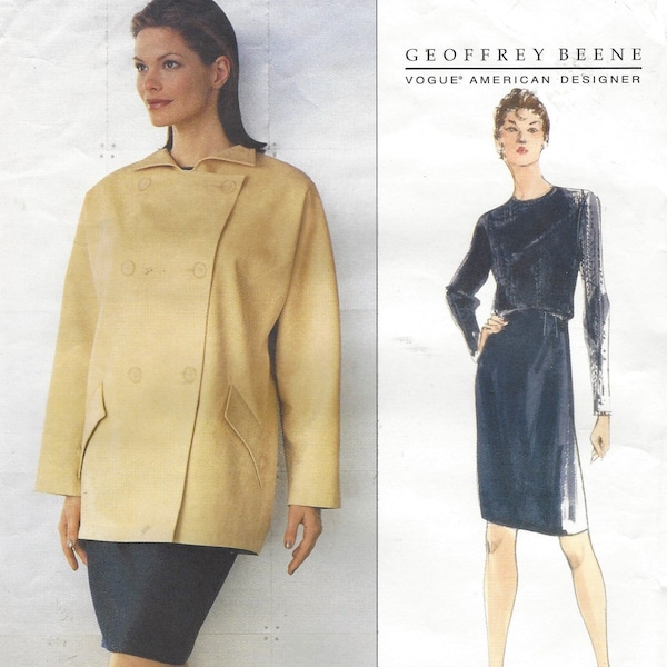 90s Geoffrey Beene Womens Kimono Sleeve Jacket and Pencil Skirt Vogue Sewing Pattern 2189 Size 14 16 18 Bust 36 38 40 FF