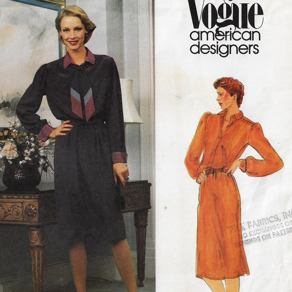 80s Diane Von Furstenberg Womens Dress, Tie & Belt Vogue Sewing Pattern 2631 Size 14 Bust 36 FF