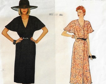 70s Givenchy Womens Flutter Sleeve Dress Vogue Sewing Pattern 2170 Size 12 Bust 34