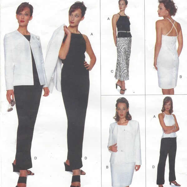 90s Womens Jacket, Back Buttoned Dress or Top, Skirt & Pants Vogue Sewing Pattern 1973 Size 8 10 12 Bust 31 1/2 to 34 FF Five Easy Pieces