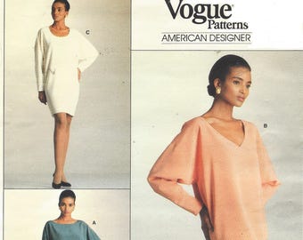 80s Calvin Klein Womens Pullover Shift Dress Neckline Variations Vogue Sewing Pattern 2055 Size 16 18 20 22 24 Bust 38 40 42 44 46 FF